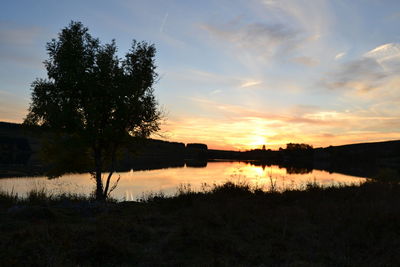 Scenic view of lake against sky during sunset