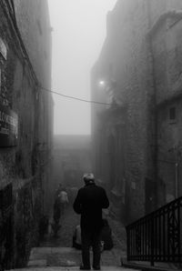 Rear view of men walking on street