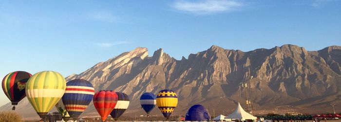 Low angle view of hot air balloon against sky