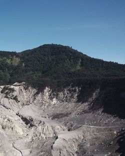 Scenic view of mountains against clear blue sky