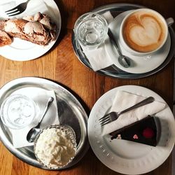 High angle view of breakfast on table