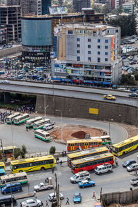 High angle view of cars on road in city