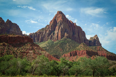 Scenic view of rocky mountains against sky