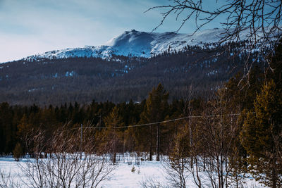 Scenic view of snow covered mountains against sky