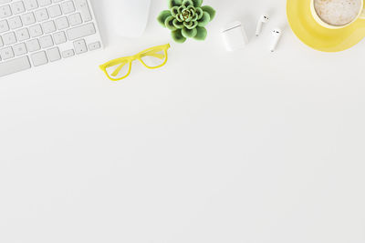 High angle view of coffee cup on table