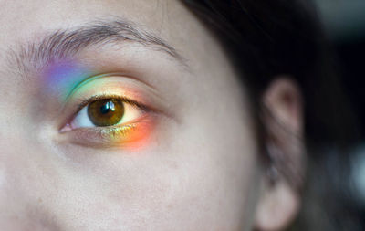 Close-up of spectrum on woman eye