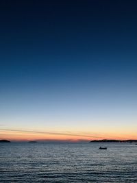 Scenic view of sea against clear sky during sunset