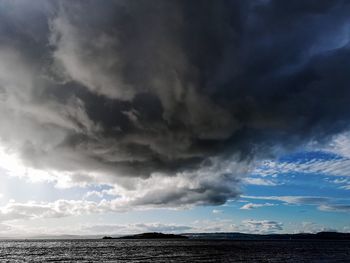 Scenic view of storm clouds over sea
