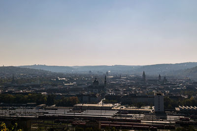 High angle view of buildings in city