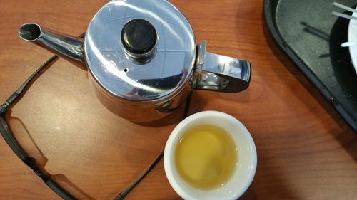 High angle view of tea on table