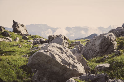 Scenic view of rocky mountains against sky