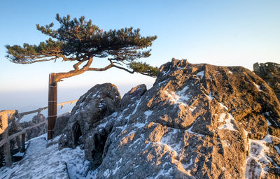 Scenic view of snowcapped mountains against clear sky