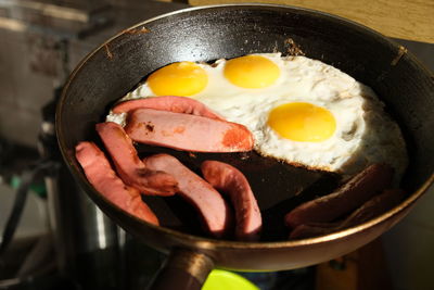 Close-up of breakfast served in pan