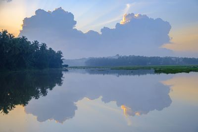 Scenic view of lake against sky during sunset