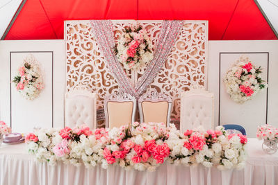 Close-up of christmas decorations on table