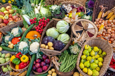 Various vegetables for sale at market stall