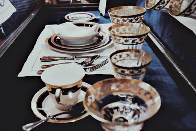 High angle view of drink on table