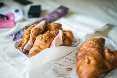 High angle view of croissants in tray