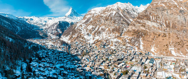 Aerial view on zermatt valley and matterhorn peak