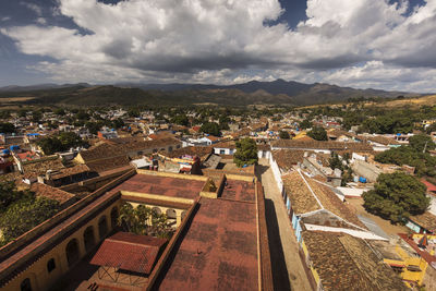 High angle view of townscape against sky