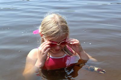 Girl swimming in sea