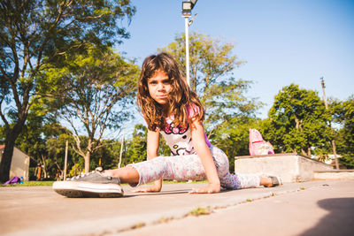 Portrait of girl exercising outdoors