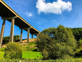 Built structure on field against sky