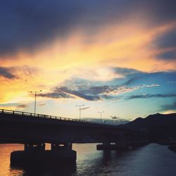Scenic view of sea against cloudy sky at sunset