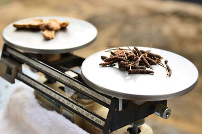 High angle view of food in plate on table