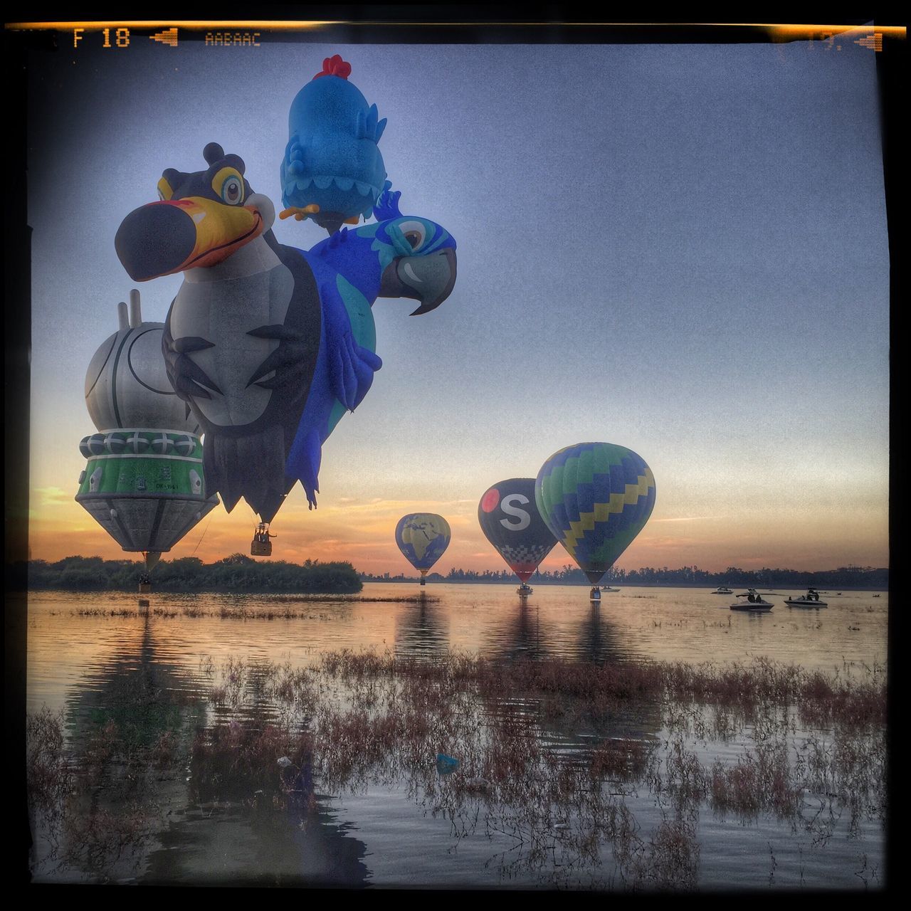 hot air balloon, no people, outdoors, postcard, day