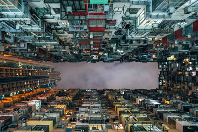 Aerial view of cityscape at night