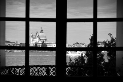 Buildings seen through window