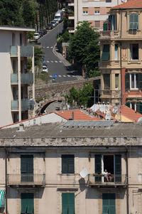 High angle view of buildings in city