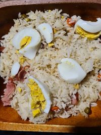 High angle view of breakfast served on plate