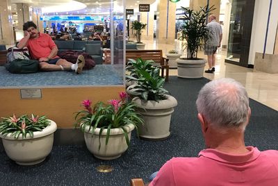 Group of people at potted plants