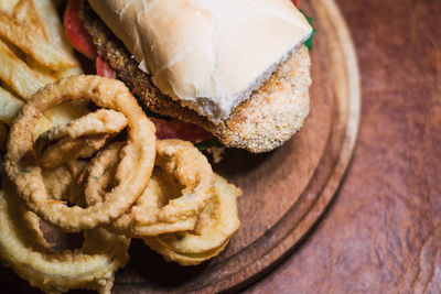 High angle view of bread in plate on table