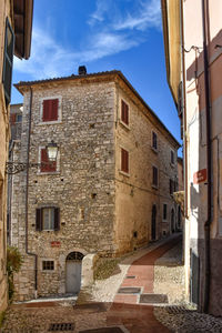 A narrow street of veroli, a medieval village in lazio region, italy.