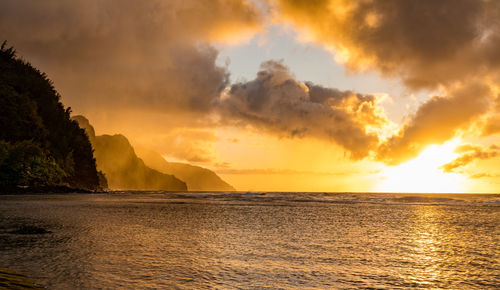 Scenic view of sea against sky during sunset