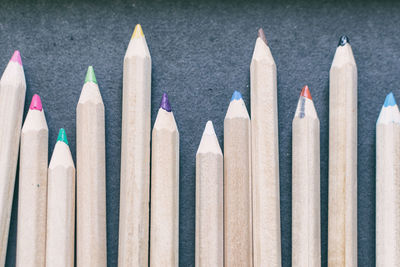 Close up of colored pencils on table