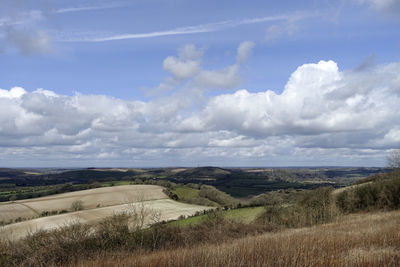 Scenic view of landscape against cloudy sky