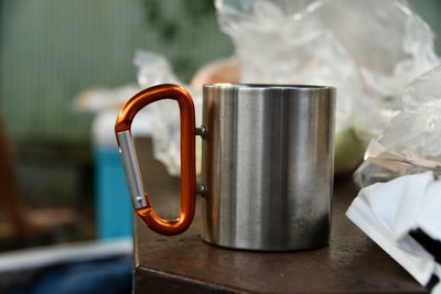 High angle view of drink on table