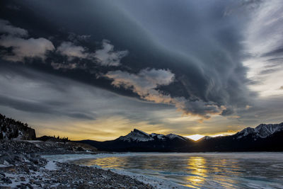 Scenic view of dramatic sky during sunset