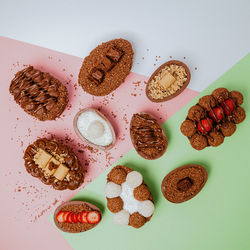 High angle view of cookies on table