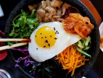 High angle view of food in bowl