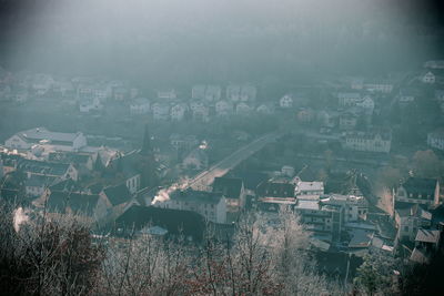 High angle view of buildings in city