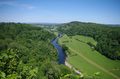 High angle view of trees on landscape against sky