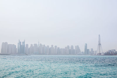 Stunning views of the skyscrapers in dubai at dawn. uae