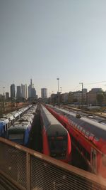 Train on city against clear sky