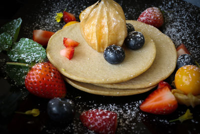 High angle view of fruits in plate