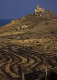 Aerial view of landscape against clear sky